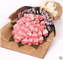 City send flowers 33 pink rose bouquet love flowers birthday flowers Shanghai flower shop Yangpu flowers
