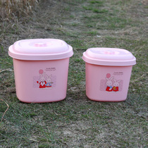 Size Cartoon Fashion Rice Bucket Moisture Rice Backet Mi-cylinder Fluffle Bucket with lid pink