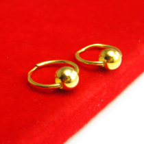 Gold earrings 999 foot Gold 24K pure gold earrings women ear hook light beads transfer beads