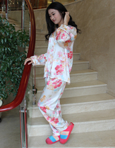 Qiannuo silk pajamas pajamas two-piece womens summer long sleeve set printed silk pajamas
