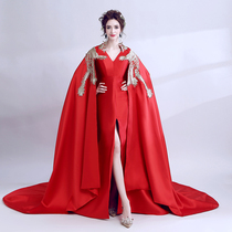 Ares Queen Red Phoenix Robe Bride Wedding Dinner Annual Dress Cheongsam Performance Clothing Wholesale 2626