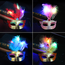 Glowing feather mask bar masquerade women mask Halloween Mask Party childrens toy stall source