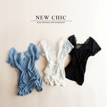 New spring and summer modal slim lace stitching vneck short sleeve T-shirt comfortable base shirt vest top