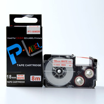 Plain label paper PT-18WER 18MM white background red letter for CASIO CASIO label machine
