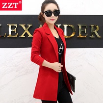 2021 spring new small suit womens jacket Korean slim long-sleeved medium-long section womens casual suit top