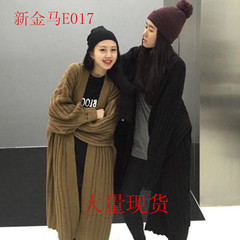 春秋2017新款开衫女宽松纯色中长款百搭针织衫时尚灯笼袖外套