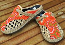 Thailand imported old embroidery cross stitch sandals cloth shoes national style leisure female drag Miao embroidery happy creative personality