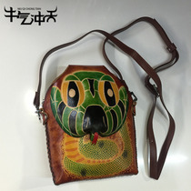 Handmade mini womens bag cartoon Zodiac Snake shoulder bag leather mobile phone bag cowhide casual shoulder bag cute small bag