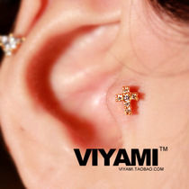 MINI Korea imported crystal diamond MINI cross earrings ear bone nail small ear stud one