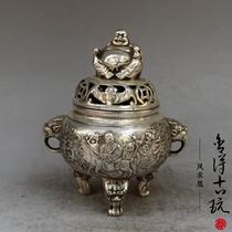 Ancient Play Miscellaneous Collection White Bronze Silver Plated Foru Suu Pure Copper Smoked Incense Stove Mirefo Incense Stove Imitation Ancient Bronze Ware Pendulum
