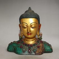 Nepal old brass inlaid turquoise gilt gilt Buddha ornaments antique collection