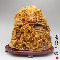 Imitation of Shoushan stone carving eighteen arhans living room Bo ancient frame feng shui ornaments antique jade jade carving collection