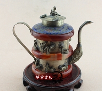 Antique miscellaneous copper pot wine pot zodiac white copper wrapped jade kettle teapot ornaments Home crafts ornaments