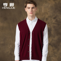 Spring and Autumn Pure Wool Vest Mens V-neck Sleeveless Knitted Cardigan Middle-aged and Elderly Loose Solid Color Vest Mens