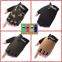 2021 Childrens canvas gloves Childrens camouflage tactical gloves Boys summer outdoor non-slip sunscreen riding half finger