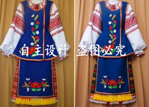 Tailor-made modern ethnic minority costumes Ukrainian Russian stage costumes Royal blue performance womens suit
