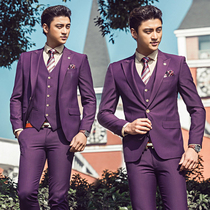 Shadow Building Themed Mens Purple Suit Stage Performance Mens Gowns Suit Three Sets To Host Costumes