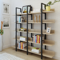 Steel wood bookshelf Simple wrought iron shelf Wall multi-layer shelf living room shelf display rack bookcase custom