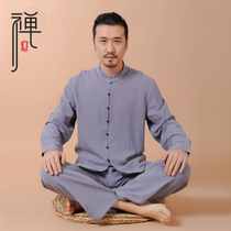 Zen clothing male Chinese cotton linen yoga suit Chinese style meditation clothing long sleeve size linen morning exercise Tai Chi