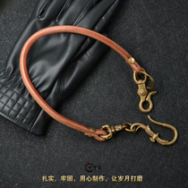 The first layer cowhide vintage brass treasure cloth chain key anti-loss keychain Cattle pure handmade eagle creative waist chain buckle