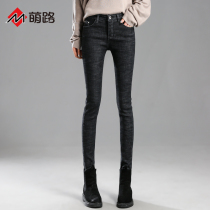 Black high-waisted denim leggings womens outer wear autumn and winter 2021 new skinny thin plus velvet small feet womens pants