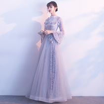  Evening dress skirt female 2021 new summer banquet elegant host dignified atmosphere long temperament thin long sleeves