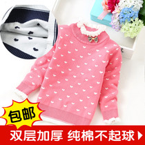 Childrens sweater female baby jacket head thickened knit cardiovert kid autumn winter hit bottom shirt large boy pure cotton double decker dress