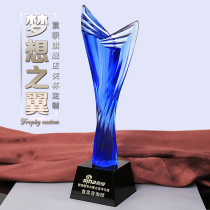 Wings blue crystal trophy customization Enterprise trophy production Ancient glass trophy lettering honor medal customization