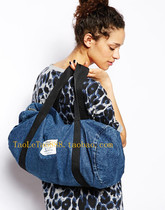 New European and American large capacity travel bag shoulder bag fitness bag sports bag shoulder denim bag cylinder bag multi-purpose