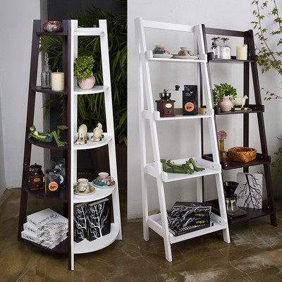 卧室客厅靠墙电视墙置物架创意隔板花架装饰架落地书架梯形层架_7折