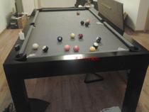 Two-in-one dining table billiard table for solid wood high-end villas with black glossy paint surface standard seven-foot multifunctional products