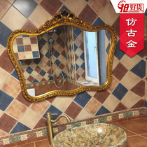 European carved bathroom mirror Hair salon mirror Retro dressing mirror Wall mirror Wall-mounted bathroom mirror Bathroom mirror