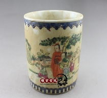 Jingdezhen ceramics Pastel character pen holder Antique porcelain Office supplies antique old porcelain