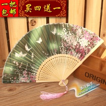 New Pint China Wind Plum Blossom Orchid Series Female Fan Folding Fan Small Upscale Genuine Silk Fan Box Fan