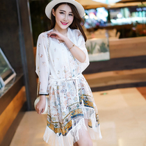 Hanhe Chiffon Shirt Scarf Shawl Cycling Multifunctional Big Flower Tassel Shawl Air Conditioning Beach Scarf