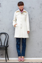 TH female winter single row buckle white long section of body wool big coat with leather belt fur coat