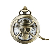 Features large bronze hollow hollow ghost head animation One Piece King simple personality hollow pocket watch fine chain pocket watch 8133