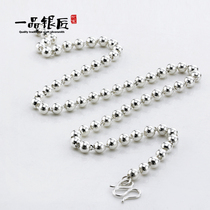 One-product silversmith S999 sterling silver round beads Korean version of beads necklace with ball pendant sweater chain