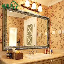 Bathroom mirror Bathroom mirror wall-mounted toilet toilet bathroom wall-mounted makeup Household retro European-style sink