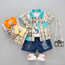 2020 new summer dress suit boy short sleeve shirt 1-3-year-old baby 4 baby Han version child clothing three sets summer