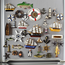 Mediterranean style wooden smooth sailing boat magnet sailing refrigerator patch home decoration magnetic patch