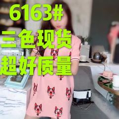 夏季新款卡通狗印花韩版学生修身休闲翻领中长款T恤女POLO连衣裙
