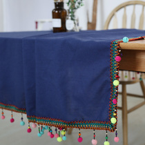 Tablecloth fabric cotton linen dark blue Navy retro Yunnan B & B solid color ethnic style table coffee table tablecloth cover
