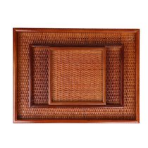 Rattan wooden tray Japanese tea tray Tea set accessories Rectangular cup tray High-grade handmade bamboo fruit tray