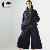 COMME MOI Luyan designer autumn winter trousers waist puffed high waist and blue ladies wide-leg pants