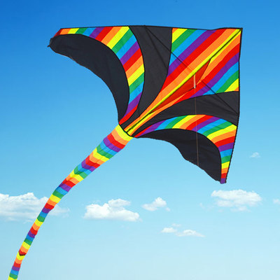 三角长尾彩色七彩风筝儿童风筝好飞大型微风易飞风筝成人初学者_7折