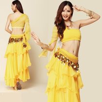 Belly dance costume performance suit new female adult Indian dance costume cake skirt one shoulder sexy top