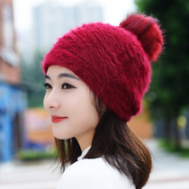 Autumn and winter Korean tide fashion knitted wool cap thickened warm rabbit hair hat lady Korean cute winter millin