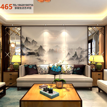 Art glass background wall Clip silk glass mirror Chinese landscape painting flowers and birds entrance TV sofa background wall