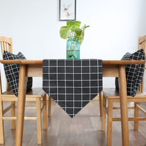 Nordic Wind Table Tea Table Modern Minimalist Fashion European Style Black & White Grey Plaid Fields Fresh Cotton Linen Table Flag